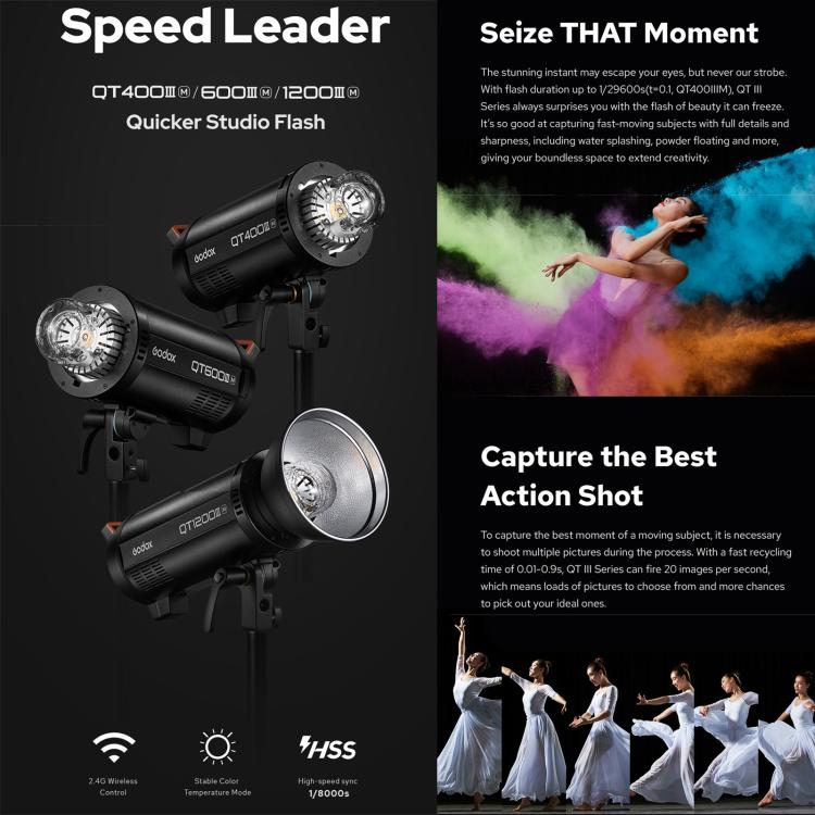 Godox QT600III Quicker Studio Flash Light 600Ws Bowens Mount High Speed Flash (EU Plug) - Shoe Mount Flashes by Godox | Online Shopping UK | buy2fix