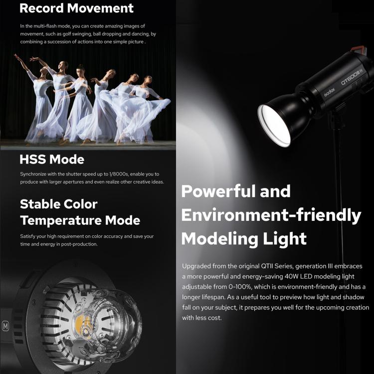 Godox QT600III Quicker Studio Flash Light 600Ws Bowens Mount High Speed Flash (UK Plug) - Shoe Mount Flashes by Godox | Online Shopping UK | buy2fix