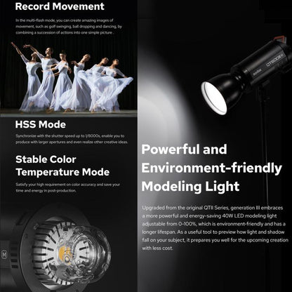 Godox QT600III Quicker Studio Flash Light 600Ws Bowens Mount High Speed Flash (UK Plug) - Shoe Mount Flashes by Godox | Online Shopping UK | buy2fix