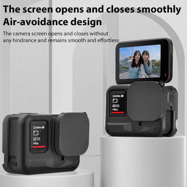 For Insta360 Ace Pro Silicone Protective Case with Wrist Strap & Lens Cover (Black) - Case & Bags by buy2fix | Online Shopping UK | buy2fix