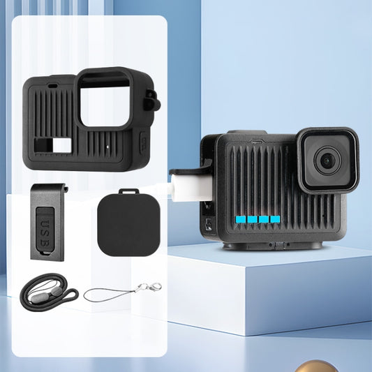 For GoPro HERO 2024 Silicone Protective Case Side Interface Cover with Wrist Strap & Lens Cover (Black) by buy2fix