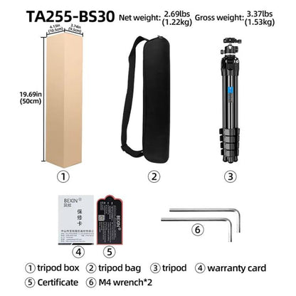 BEXIN TA255-BS30 Portable Collapsible Aluminum Alloy Camera Tripod with Head (Black) - Tripods by BEXIN | Online Shopping UK | buy2fix