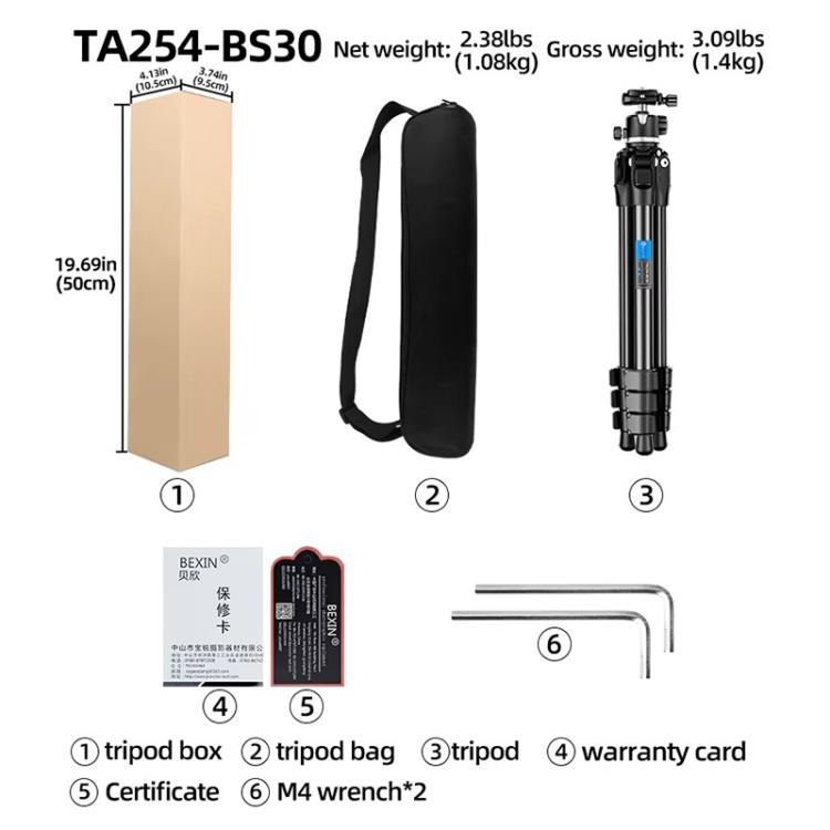 BEXIN TA254-BS30 Portable Collapsible Aluminum Alloy Camera Tripod with Head (Black) - Tripods by BEXIN | Online Shopping UK | buy2fix