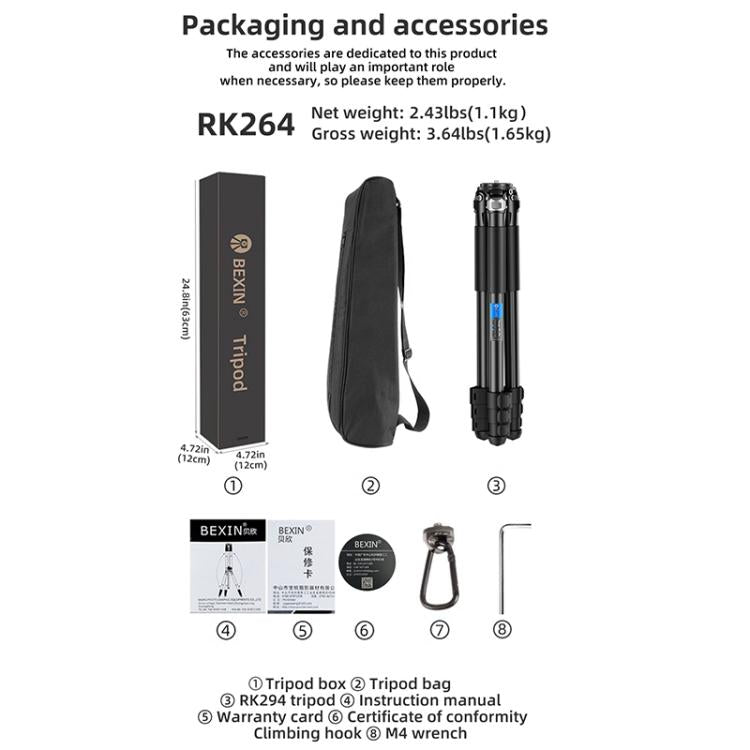 BEXIN RK264 Portable Collapsible Aluminum Alloy Camera Tripod (Black) - Tripods by BEXIN | Online Shopping UK | buy2fix