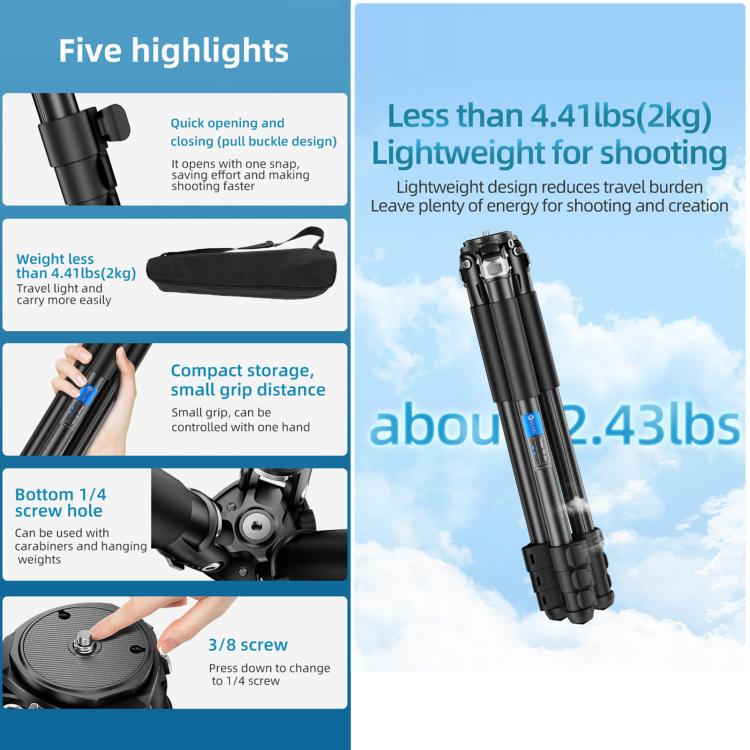 BEXIN RK264 Portable Collapsible Aluminum Alloy Camera Tripod (Black) - Tripods by BEXIN | Online Shopping UK | buy2fix