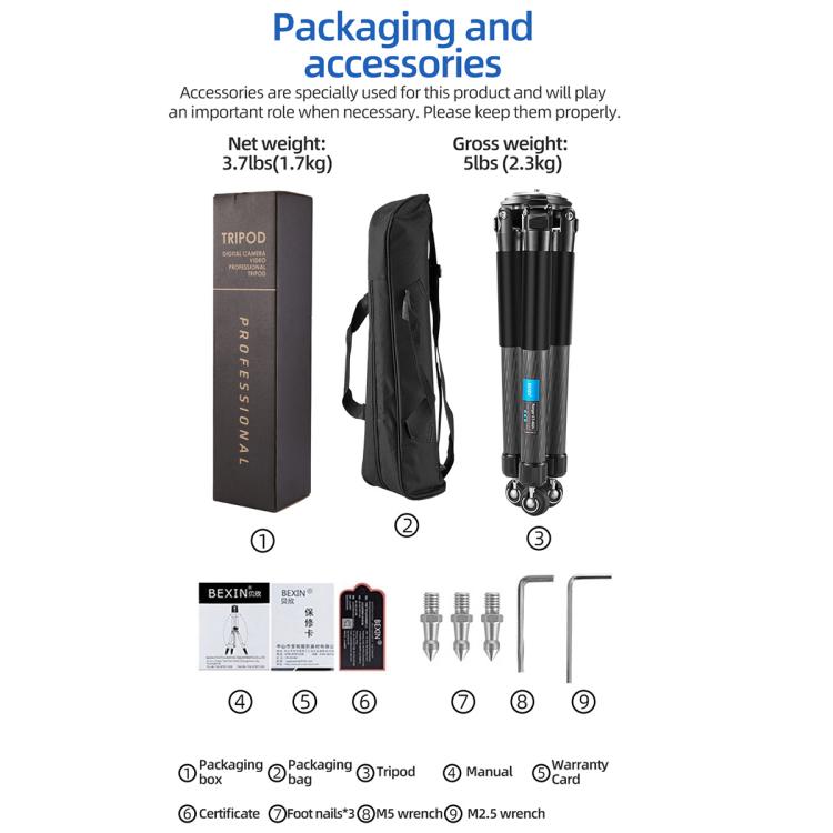 BEXIN ST402C Portable Collapsible Carbon Fiber Camera Tripod (Black) - Tripods by BEXIN | Online Shopping UK | buy2fix