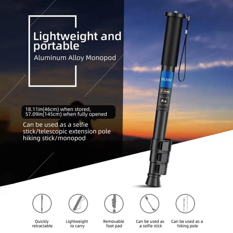 BEXIN P294B Portable Travel Outdoor DSLR Camera Aluminum Alloy Monopod Holder (Black) - Monopods by BEXIN | Online Shopping UK | buy2fix