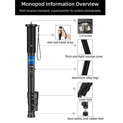 BEXIN P294B Portable Travel Outdoor DSLR Camera Aluminum Alloy Monopod Holder (Black) - Monopods by BEXIN | Online Shopping UK | buy2fix