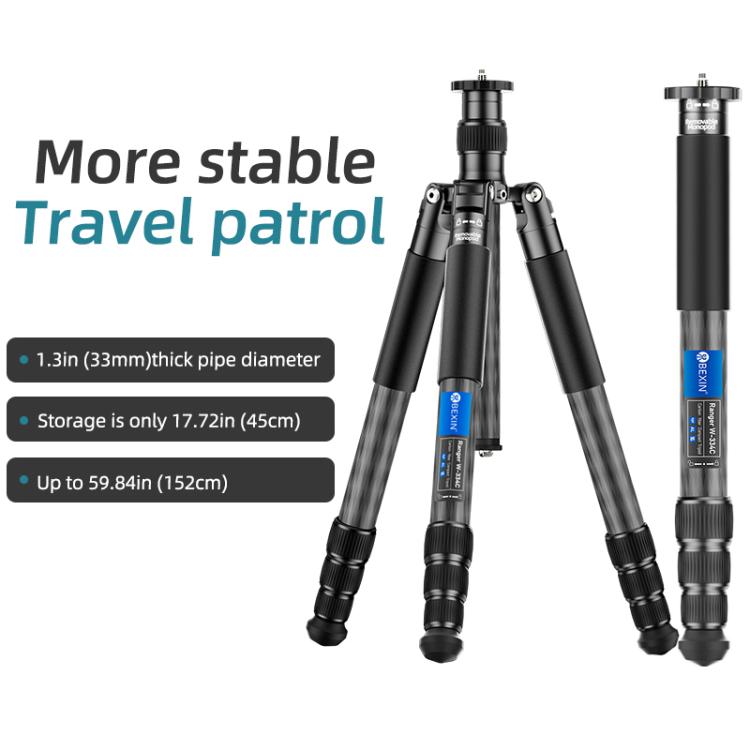 BEXIN W-334C Portable DSLR Camera 2 in 1 Carbon Fiber Tripod Detachable Monopod (Black) - Monopods by BEXIN | Online Shopping UK | buy2fix