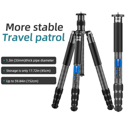 BEXIN W-334C Portable DSLR Camera 2 in 1 Carbon Fiber Tripod Detachable Monopod (Black) - Monopods by BEXIN | Online Shopping UK | buy2fix
