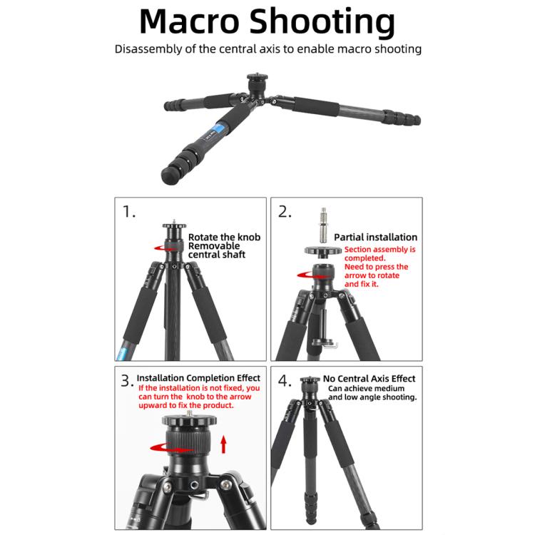 BEXIN W-334C Portable DSLR Camera 2 in 1 Carbon Fiber Tripod Detachable Monopod (Black) - Monopods by BEXIN | Online Shopping UK | buy2fix