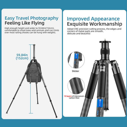 BEXIN W-334C Portable DSLR Camera 2 in 1 Carbon Fiber Tripod Detachable Monopod (Black) - Monopods by BEXIN | Online Shopping UK | buy2fix