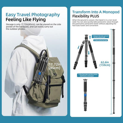 BEXIN W-334C Portable DSLR Camera 2 in 1 Carbon Fiber Tripod Detachable Monopod (Black) - Monopods by BEXIN | Online Shopping UK | buy2fix