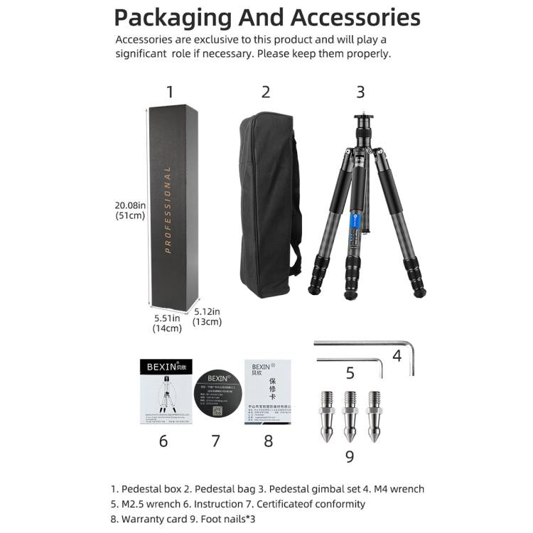 BEXIN W-334C Portable DSLR Camera 2 in 1 Carbon Fiber Tripod Detachable Monopod (Black) - Monopods by BEXIN | Online Shopping UK | buy2fix