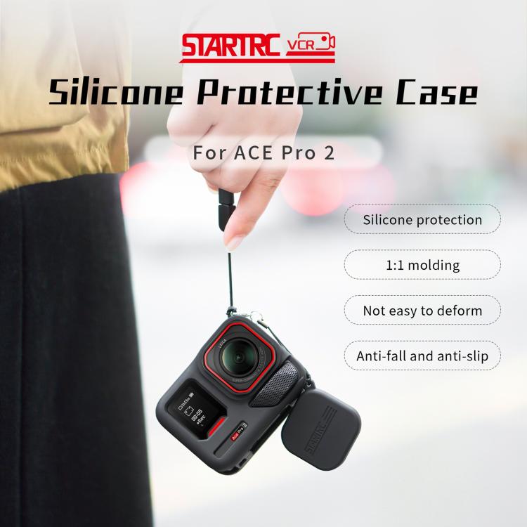 For Insta360 Ace Pro 2 STARTRC Body Silicone Case with Lens Cap & Lanyard (Black) - Case & Bags by STARTRC | Online Shopping UK | buy2fix