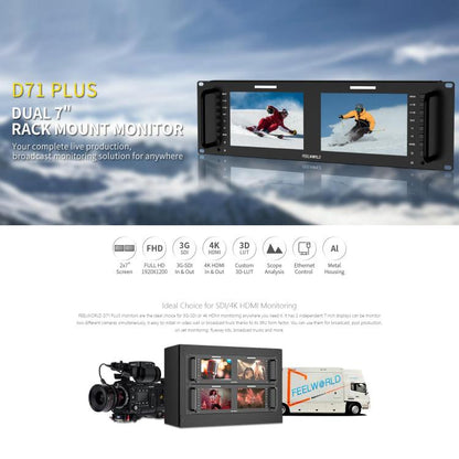 FEELWORLD D71 PLUS Dual 7 inch 3RU Rackmount Monitor 4K HDMI SDI 1920 x 1200 IPS Monitor (EU Plug) - On-camera Monitors by FEELWORLD | Online Shopping UK | buy2fix