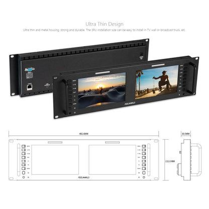 FEELWORLD D71 PLUS Dual 7 inch 3RU Rackmount Monitor 4K HDMI SDI 1920 x 1200 IPS Monitor (US Plug) - On-camera Monitors by FEELWORLD | Online Shopping UK | buy2fix
