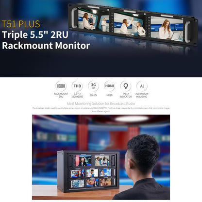 FEELWORLD T51 PLUS Triple 5.5 inch 2RU Rackmount Monitor Full HD 3G-SDI 4KHDMI AV Monitor (EU Plug) - On-camera Monitors by FEELWORLD | Online Shopping UK | buy2fix