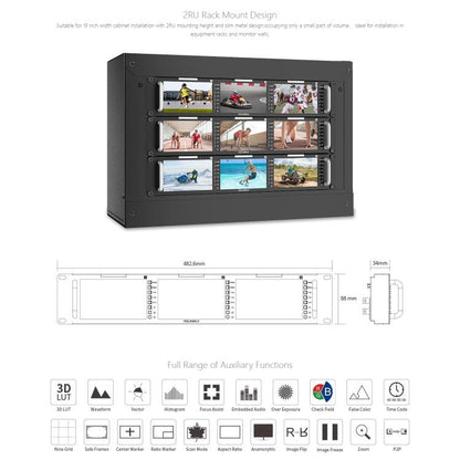 FEELWORLD T51 PLUS Triple 5.5 inch 2RU Rackmount Monitor Full HD 3G-SDI 4KHDMI AV Monitor (EU Plug) - On-camera Monitors by FEELWORLD | Online Shopping UK | buy2fix