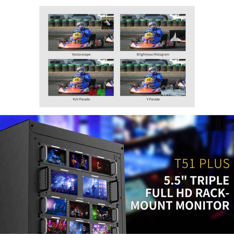 FEELWORLD T51 PLUS Triple 5.5 inch 2RU Rackmount Monitor Full HD 3G-SDI 4KHDMI AV Monitor (US Plug) - On-camera Monitors by FEELWORLD | Online Shopping UK | buy2fix