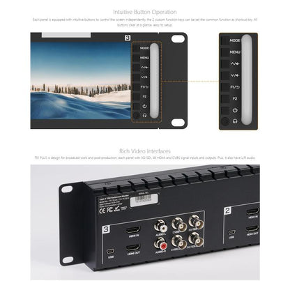 FEELWORLD T51 PLUS Triple 5.5 inch 2RU Rackmount Monitor Full HD 3G-SDI 4KHDMI AV Monitor (US Plug) - On-camera Monitors by FEELWORLD | Online Shopping UK | buy2fix