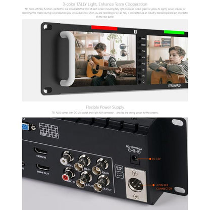 FEELWORLD T51 PLUS Triple 5.5 inch 2RU Rackmount Monitor Full HD 3G-SDI 4KHDMI AV Monitor (US Plug) - On-camera Monitors by FEELWORLD | Online Shopping UK | buy2fix