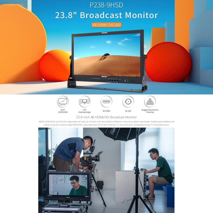 SEETEC P238-9HSD 23.8 inch 3G-SDI 4K HDMI Pro Broadcast LCD Monitor IPS Full HD 1920x1080 Monitor (EU Plug) - On-camera Monitors by SEETEC | Online Shopping UK | buy2fix