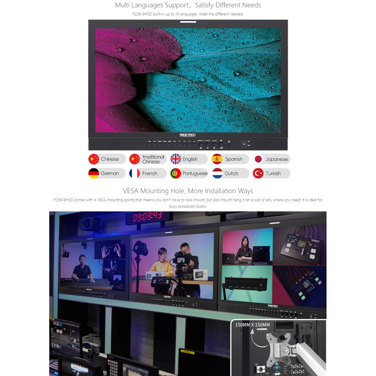 SEETEC P238-9HSD 23.8 inch 3G-SDI 4K HDMI Pro Broadcast LCD Monitor IPS Full HD 1920x1080 Monitor (UK Plug) - On-camera Monitors by SEETEC | Online Shopping UK | buy2fix