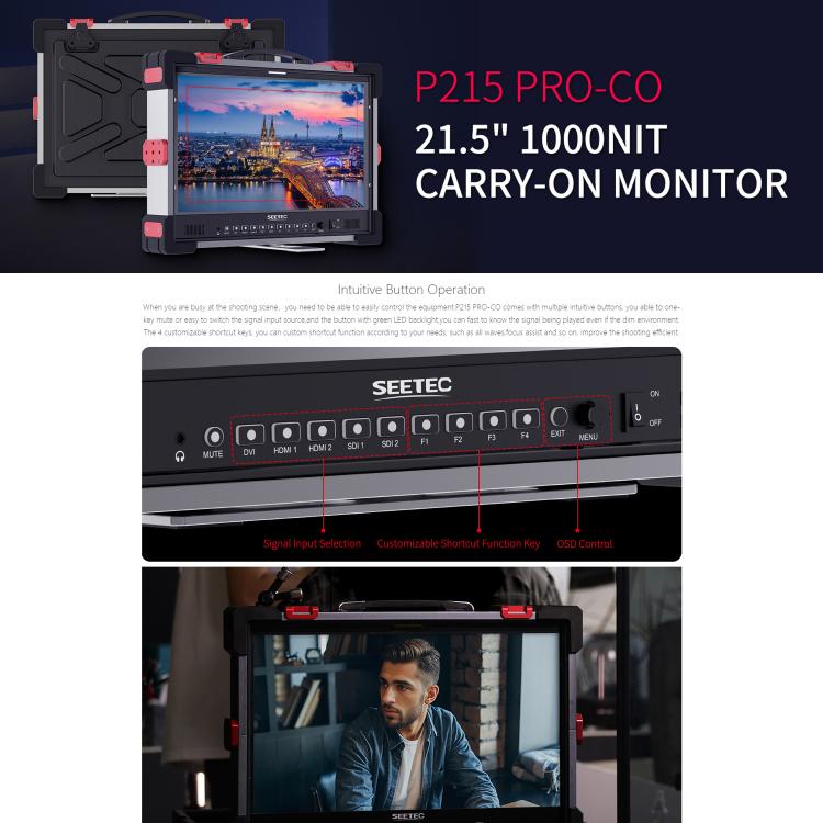 SEETEC P215 PRO-CO 21.5 inch 1000nit High Bright Portable Protective Broadcast Monitor Full HD 1920x1080 Monitor (US Plug) - On-camera Monitors by SEETEC | Online Shopping UK | buy2fix