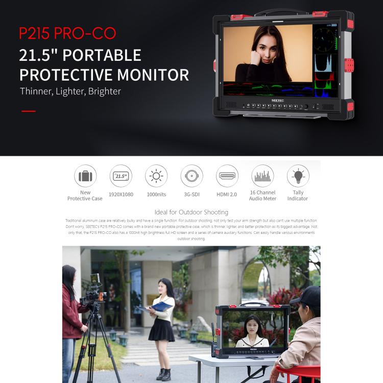 SEETEC P215 PRO-CO 21.5 inch 1000nit High Bright Portable Protective Broadcast Monitor Full HD 1920x1080 Monitor (EU Plug) - On-camera Monitors by SEETEC | Online Shopping UK | buy2fix