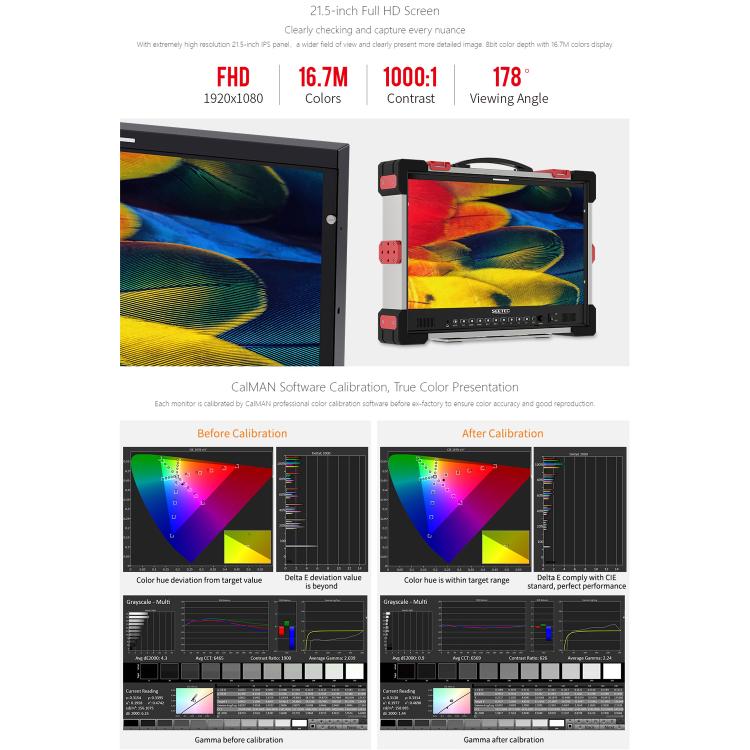 SEETEC P215 PRO-CO 21.5 inch 1000nit High Bright Portable Protective Broadcast Monitor Full HD 1920x1080 Monitor (EU Plug) - On-camera Monitors by SEETEC | Online Shopping UK | buy2fix