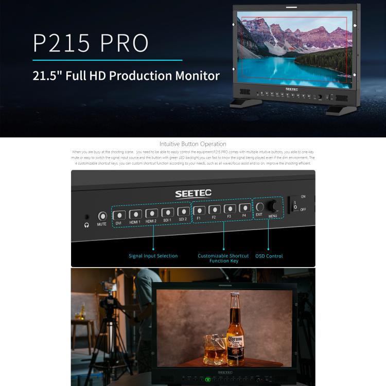 SEETEC P215 PRO 21.5 inch 1000nit High Bright Broadcast Monitor Full HD 1920x1080 Monitor (US Plug) - On-camera Monitors by SEETEC | Online Shopping UK | buy2fix