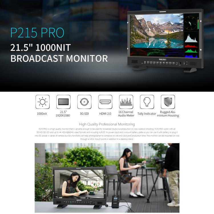 SEETEC P215 PRO 21.5 inch 1000nit High Bright Broadcast Monitor Full HD 1920x1080 Monitor(EU Plug) - On-camera Monitors by SEETEC | Online Shopping UK | buy2fix