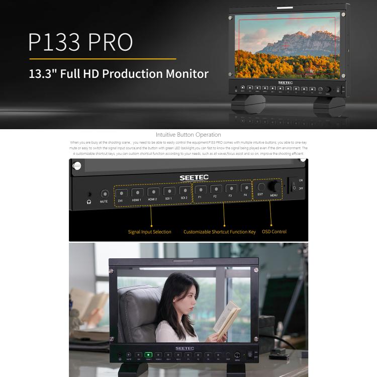 SEETEC P133 PRO 13.3 inch 1000nit High Bright Broadcast Monitor Full HD 1920x1080 Monitor (UK Plug) - On-camera Monitors by SEETEC | Online Shopping UK | buy2fix