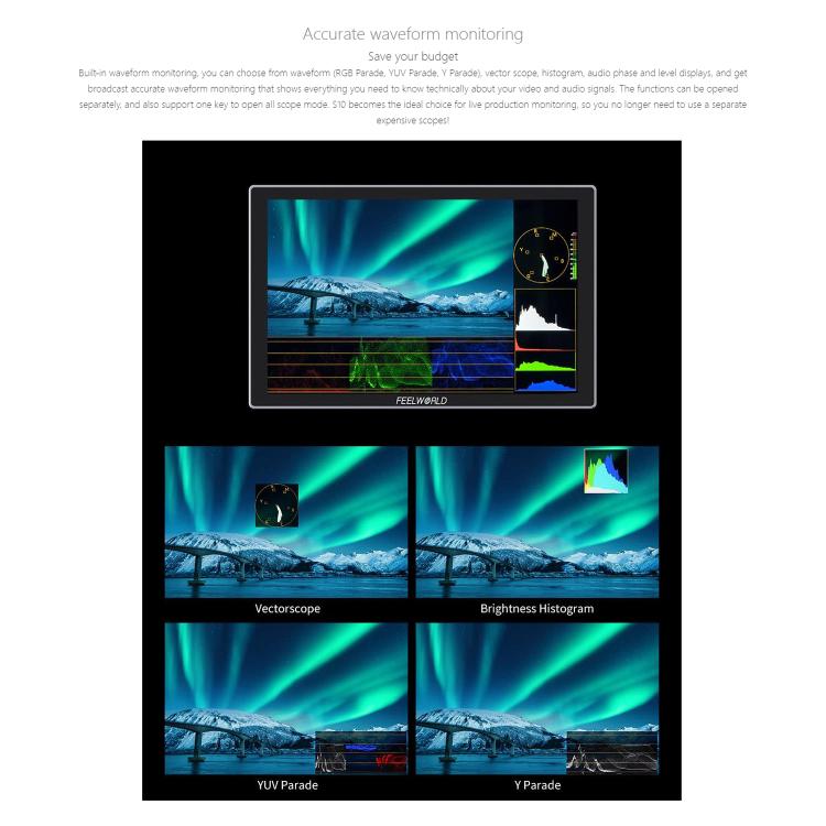 FEELWORLD S10 10.1 inch 12G SDI HDMI2.0 Camera Field Monitor High Brightness 1200nit Touchscreen Monitor (Black) - On-camera Monitors by FEELWORLD | Online Shopping UK | buy2fix