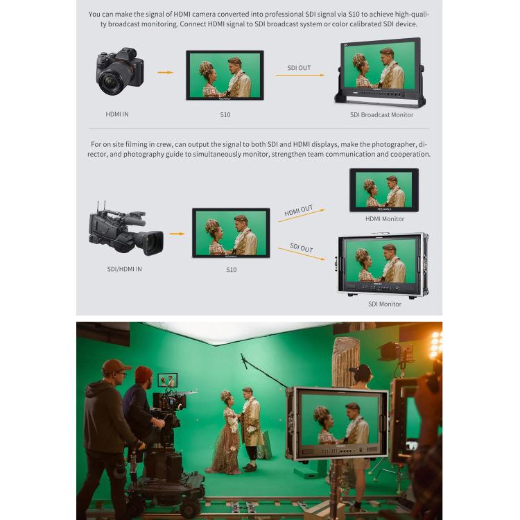 FEELWORLD S10 10.1 inch 12G SDI HDMI2.0 Camera Field Monitor High Brightness 1200nit Touchscreen Monitor (Black) - On-camera Monitors by FEELWORLD | Online Shopping UK | buy2fix