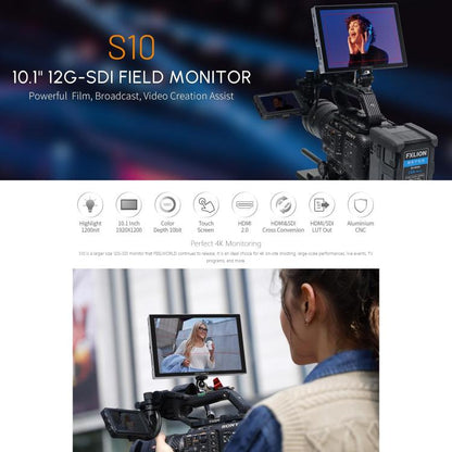 FEELWORLD S10 10.1 inch 12G SDI HDMI2.0 Camera Field Monitor High Brightness 1200nit Touchscreen Monitor (Black) - On-camera Monitors by FEELWORLD | Online Shopping UK | buy2fix