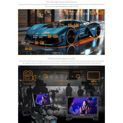 FEELWORLD S10 10.1 inch 12G SDI HDMI2.0 Camera Field Monitor High Brightness 1200nit Touchscreen Monitor (Black) - On-camera Monitors by FEELWORLD | Online Shopping UK | buy2fix