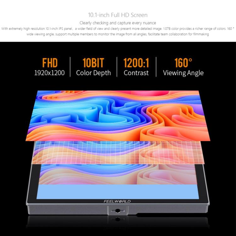 FEELWORLD S10 10.1 inch 12G SDI HDMI2.0 Camera Field Monitor High Brightness 1200nit Touchscreen Monitor (Black) - On-camera Monitors by FEELWORLD | Online Shopping UK | buy2fix