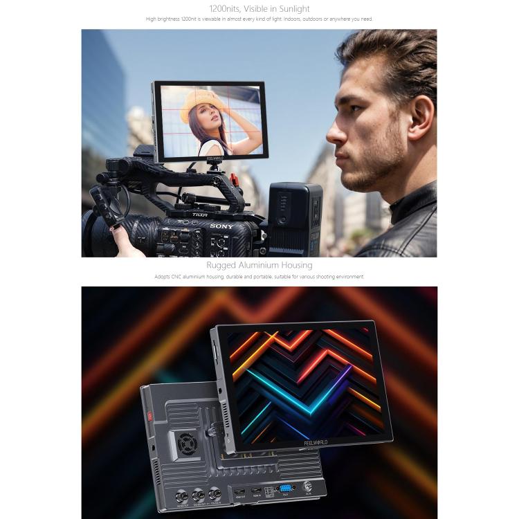 FEELWORLD S10 10.1 inch 12G SDI HDMI2.0 Camera Field Monitor High Brightness 1200nit Touchscreen Monitor (Black) - On-camera Monitors by FEELWORLD | Online Shopping UK | buy2fix