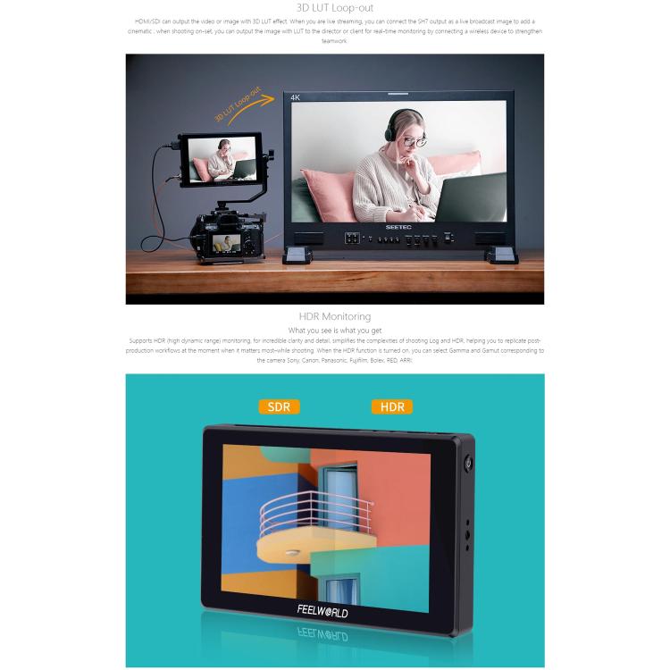 FEELWORLD SH7 7 inch Ultra Bright 2200nit On-camera Monitor SDI HDMI Cross Conversion Monitor (Black) - On-camera Monitors by FEELWORLD | Online Shopping UK | buy2fix