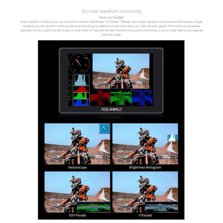 FEELWORLD SH7 7 inch Ultra Bright 2200nit On-camera Monitor SDI HDMI Cross Conversion Monitor (Black) - On-camera Monitors by FEELWORLD | Online Shopping UK | buy2fix