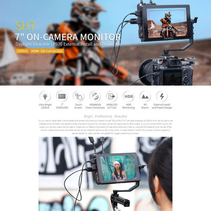 FEELWORLD SH7 7 inch Ultra Bright 2200nit On-camera Monitor SDI HDMI Cross Conversion Monitor (Black) - On-camera Monitors by FEELWORLD | Online Shopping UK | buy2fix