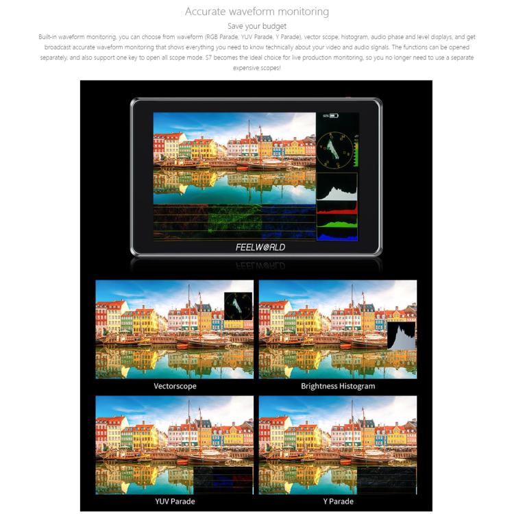 FEELWORLD S7 7 inch 12G SDI HDMI2.0 Camera Field Monitor High Brightness1600nit Touchscreen Monitor (Black) - On-camera Monitors by FEELWORLD | Online Shopping UK | buy2fix