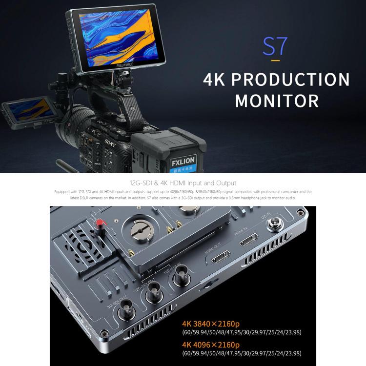 FEELWORLD S7 7 inch 12G SDI HDMI2.0 Camera Field Monitor High Brightness1600nit Touchscreen Monitor (Black) - On-camera Monitors by FEELWORLD | Online Shopping UK | buy2fix