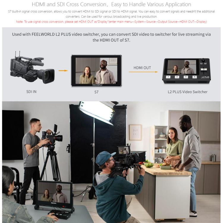 FEELWORLD S7 7 inch 12G SDI HDMI2.0 Camera Field Monitor High Brightness1600nit Touchscreen Monitor (Black) - On-camera Monitors by FEELWORLD | Online Shopping UK | buy2fix