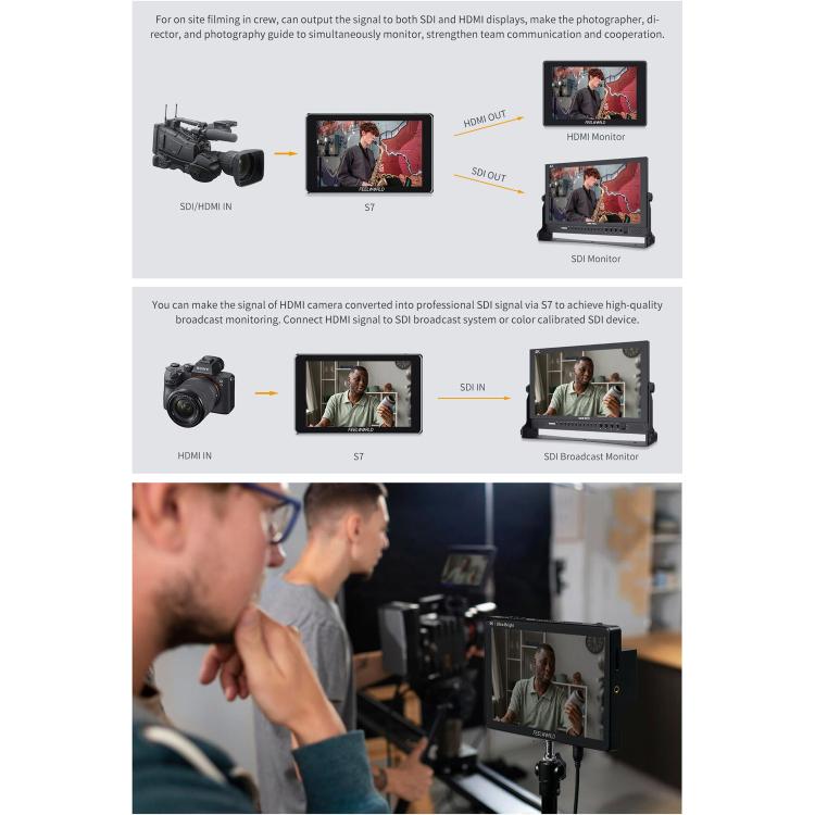 FEELWORLD S7 7 inch 12G SDI HDMI2.0 Camera Field Monitor High Brightness1600nit Touchscreen Monitor (Black) - On-camera Monitors by FEELWORLD | Online Shopping UK | buy2fix