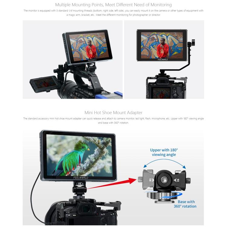 FEELWORLD S7 7 inch 12G SDI HDMI2.0 Camera Field Monitor High Brightness1600nit Touchscreen Monitor (Black) - On-camera Monitors by FEELWORLD | Online Shopping UK | buy2fix