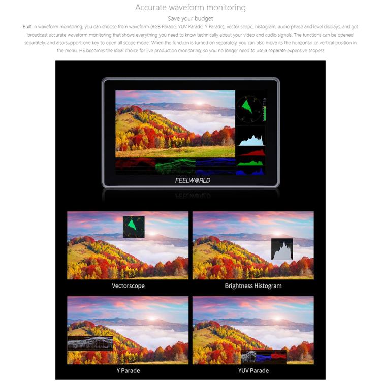 FEELWORLD H5 5.5 inch 12G SDI HDMI 2.0 Camera Field Monitor High Brightness 1200nit Touchscreen Monitor (Black) - On-camera Monitors by FEELWORLD | Online Shopping UK | buy2fix
