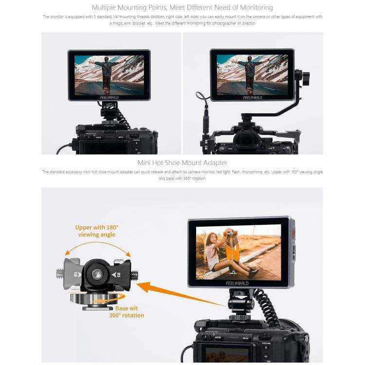 FEELWORLD H5 5.5 inch 12G SDI HDMI 2.0 Camera Field Monitor High Brightness 1200nit Touchscreen Monitor (Black) - On-camera Monitors by FEELWORLD | Online Shopping UK | buy2fix